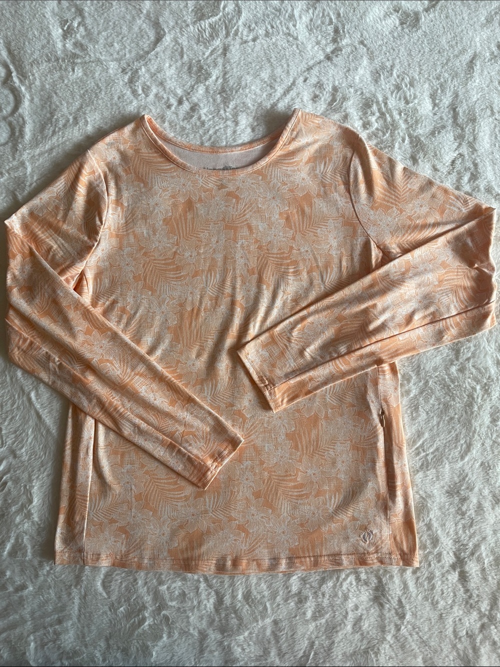 Hang Ten Ladies Long-Sleeve Peach Floral Print Top SZ L